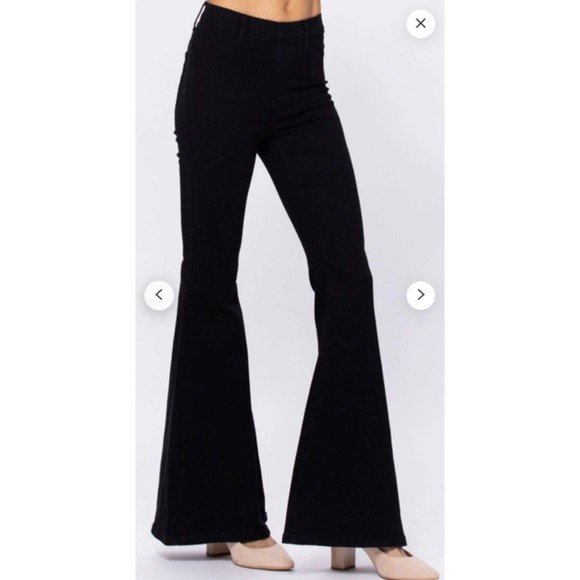 Judy Blue Denim - Judy Blue Size 5/27 Super Flare High Waist Fringe Raw Hem Black Jeans NWT